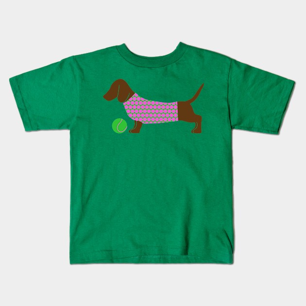 Dachshund in a polka dot sweater Kids T-Shirt by Jennifer Ladd